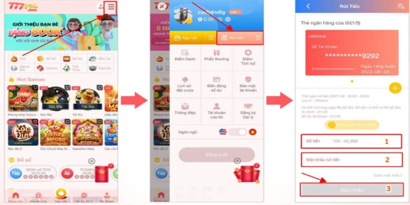 Quy trình rút tiền 777LOC chi tiết, dễ thực hiện